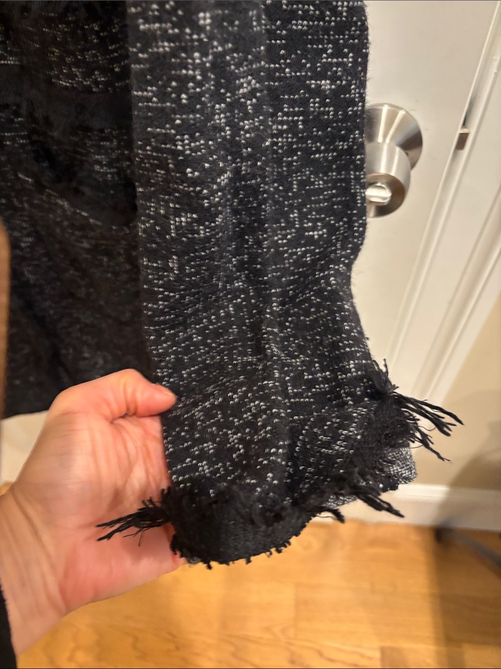 Karl Lagerfeld Black and Gray Fringe-Trim Long Knit Cardigan - Picture 3 of 5